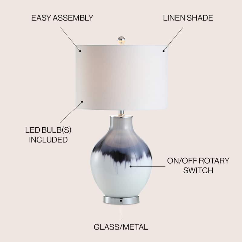 Sasha 27" Glass/Metal LED Table Lamp, Blue/White by JONATHAN Y