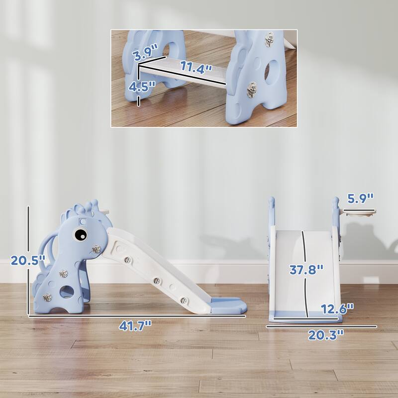 HDPE Kids Outdoor Slide with Ladder and Hoop for Playroom, Living Room and Nursery Room - 41.7" L x 20.3" W x 20.5" H