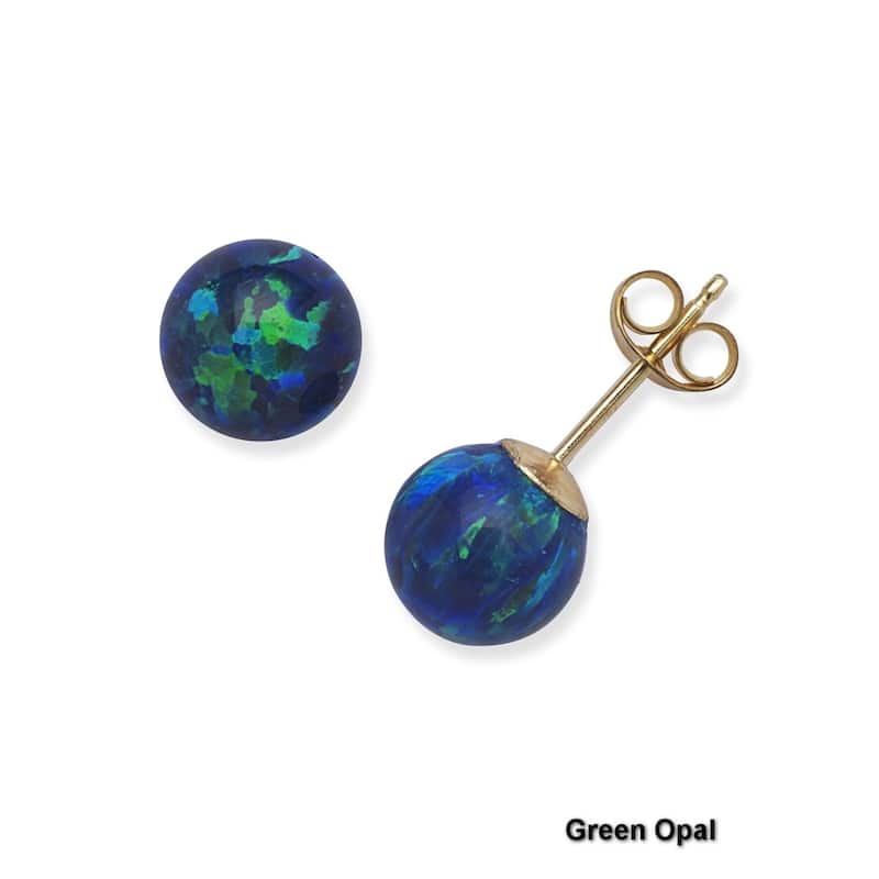 14k Yellow Gold 7mm Round Reconstructed Opal Ball Earrings