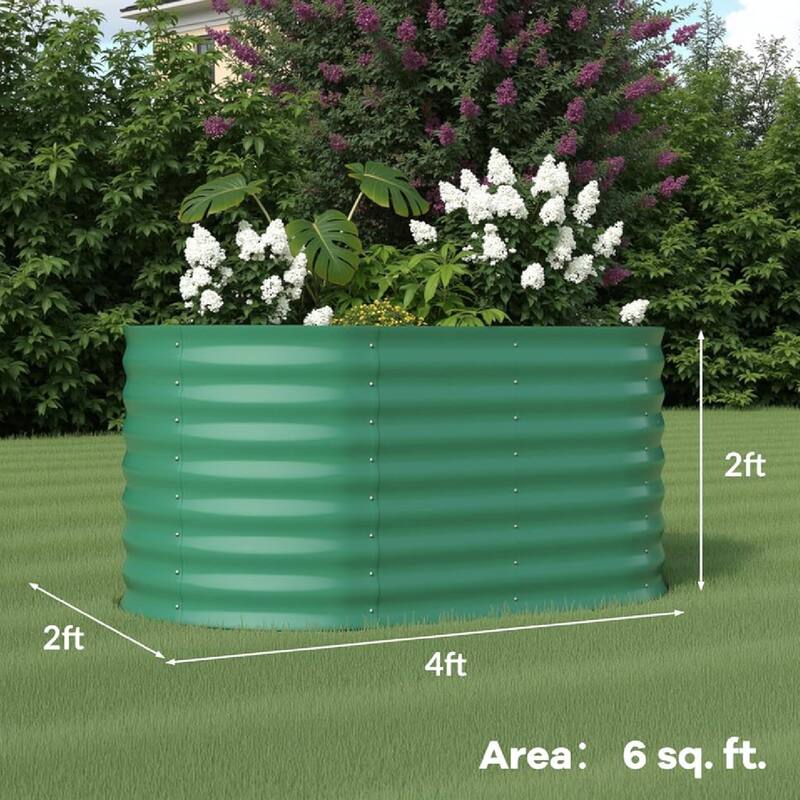 4x2x2ft 2Pcs Galvanized Raised Garden Bed Planter Boxes Outdoor, Green for Vegetables, Fruits, Flowers, Herbs - N/A