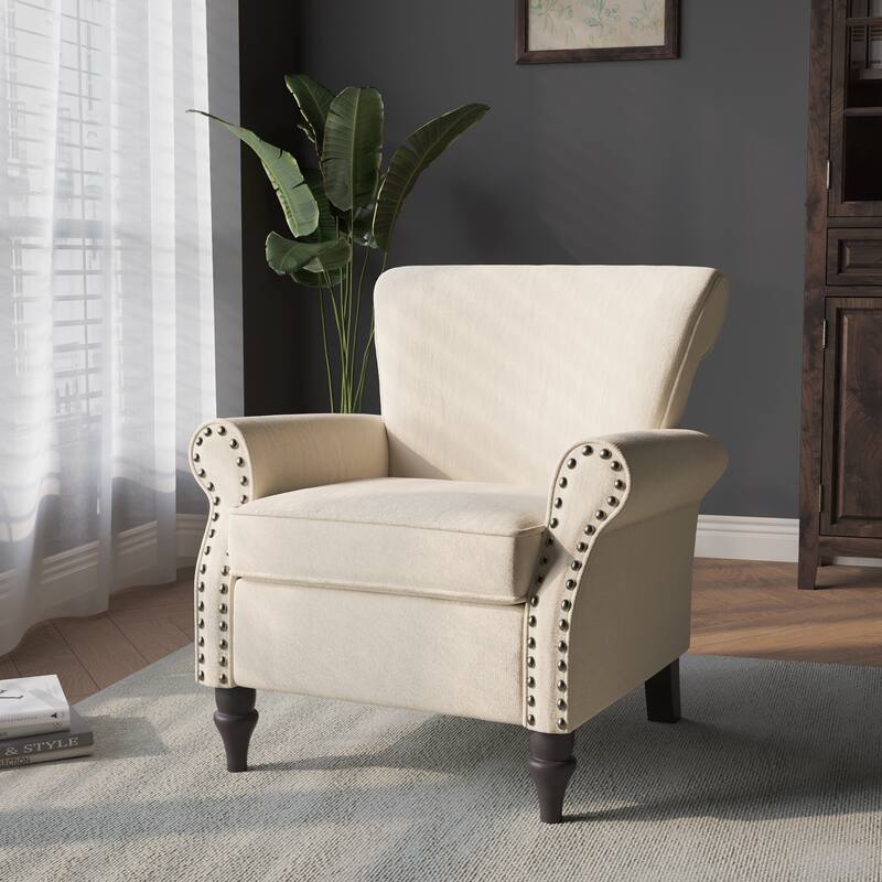 Modern Upholstered Armchair Nailhead Trim Accent Chair - Linen - Beige