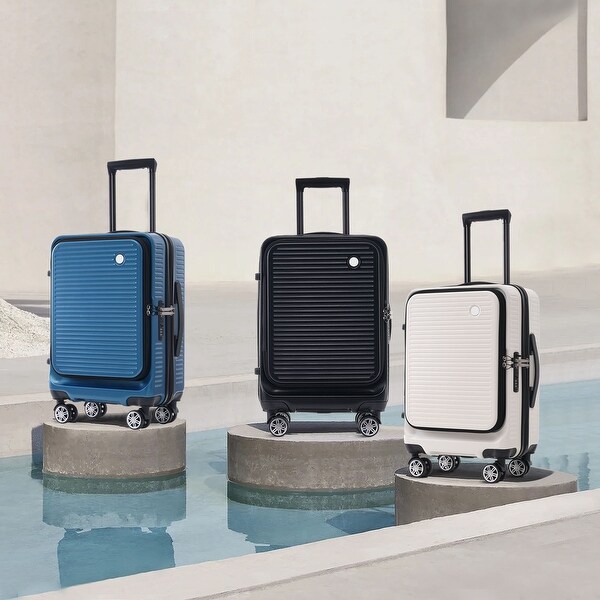 Travel Carry On Suitcases Peacock Blue 20 Inch Front Open Hard