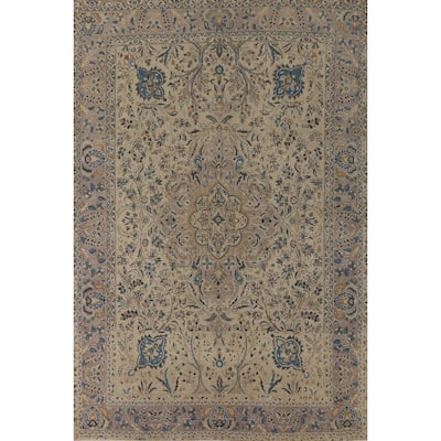 Floral Tabriz Vintage Persian Rug Hand-Knotted Traditional Wool Carpet - 7'11" x 11'1"