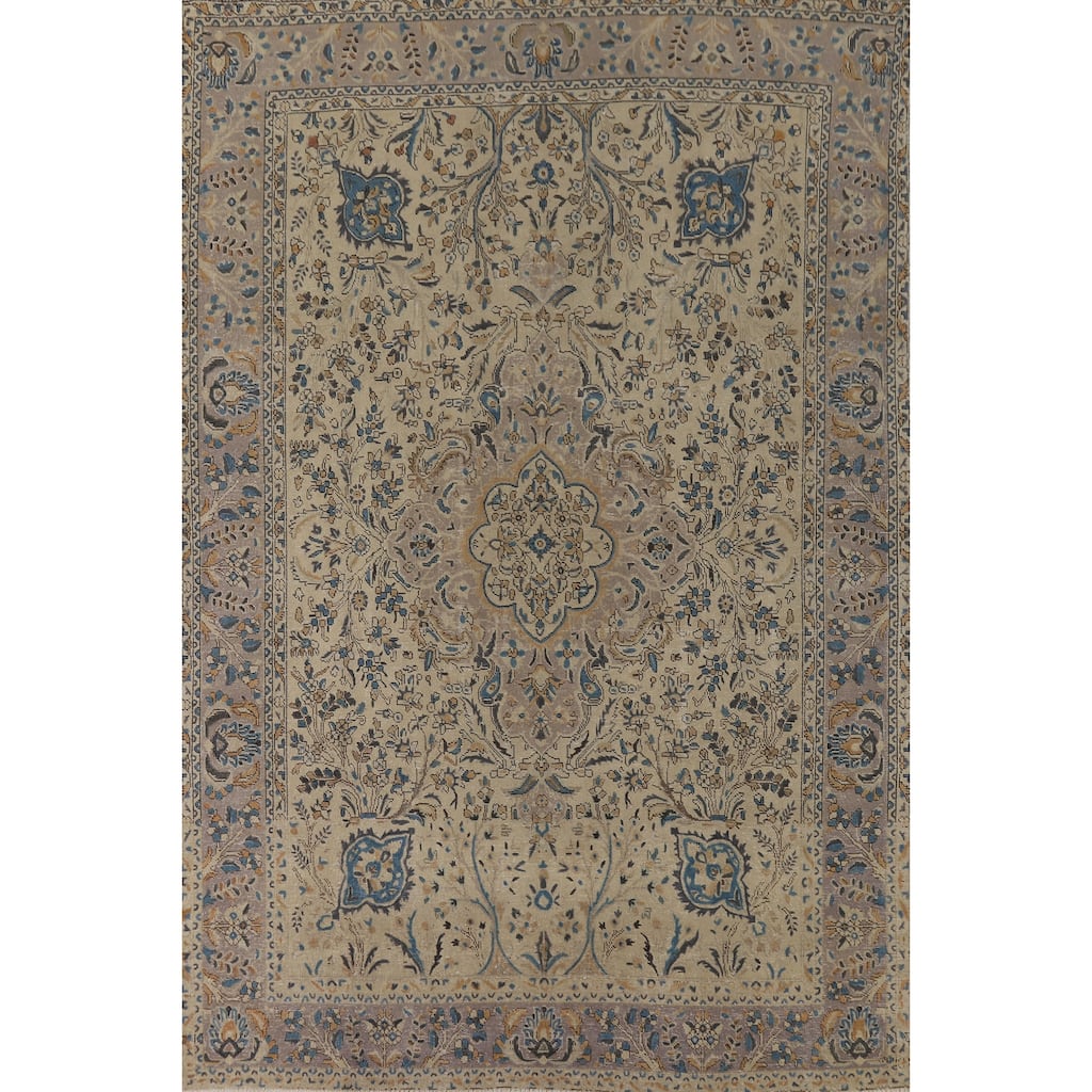 Floral Tabriz Vintage Persian Rug Hand-Knotted Traditional Wool Carpet - 7'11" x 11'1"