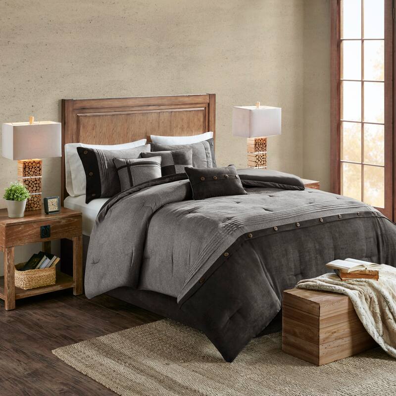 GDF Studio - Faux Suede Lodge Comforter Set with Decorative Pillows - Grey