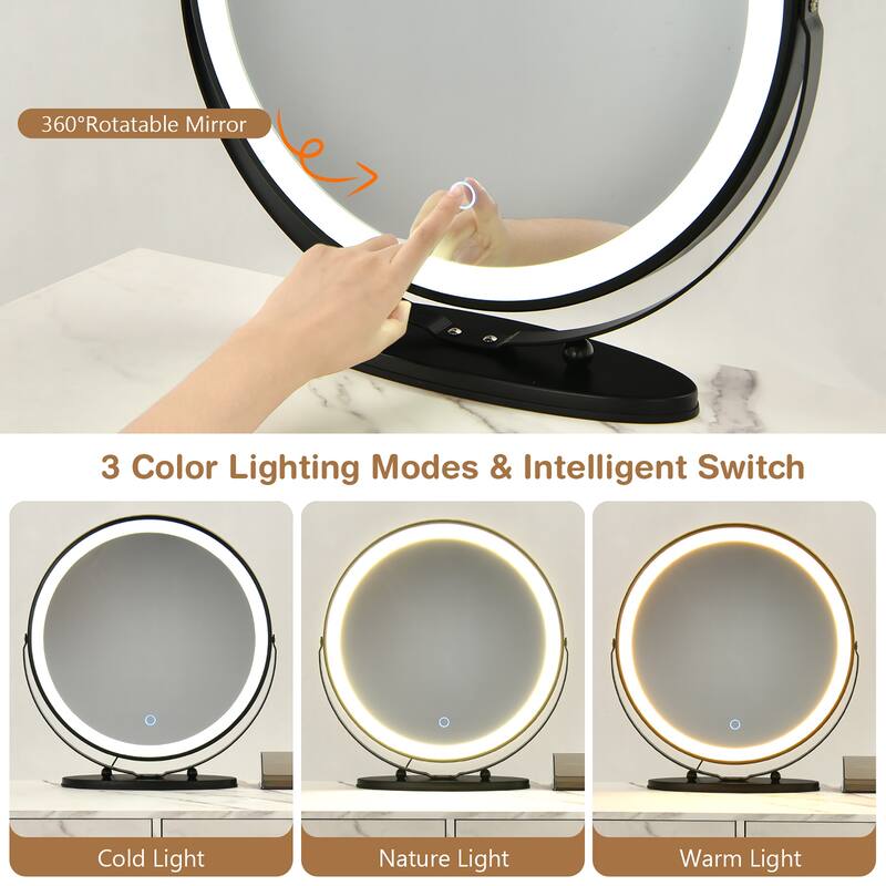 Costway Vanity Table Stool Set Dimmer LED Mirror Large Storage Cabinet - See details