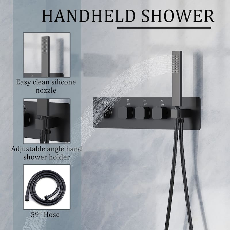 Thermostatic Shower System with 10" Ultra-Thin Square Shower Head,Body Jets And Hand Shower