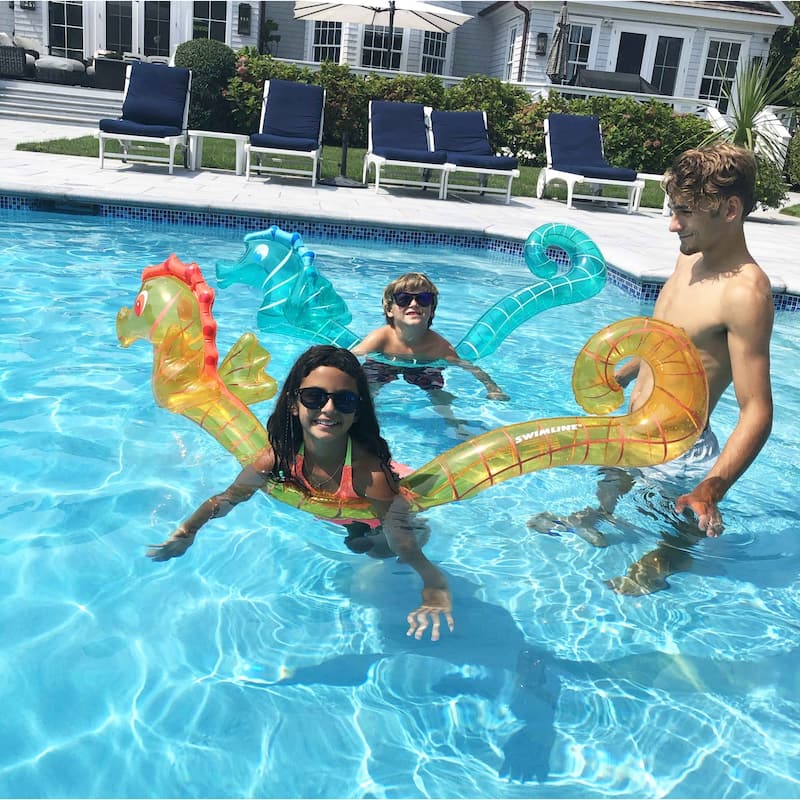 Set of 2 Blue and Yellow Inflatable Seahorse Swimming Pool Doodles 72"