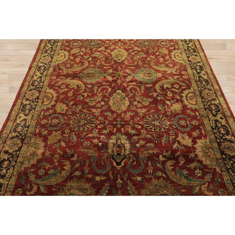 6'1''x9 Hand Knotted Wool Rust Agra Traditional Botanical Plush Pile Vintage Rug - 6' 1'' x 9'