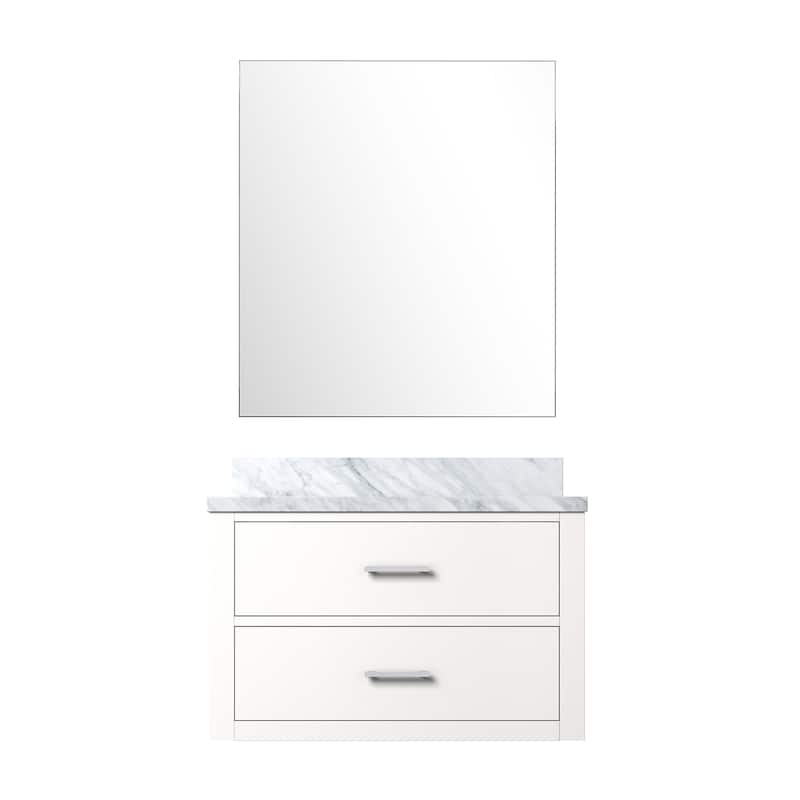 Black Bath Vanity 30" W x 22" D, Cultured Marble Countertop, Soft Close Cabinet, and 28" Frameless Mirror - 30 in W Wood  Carrara Marble - White