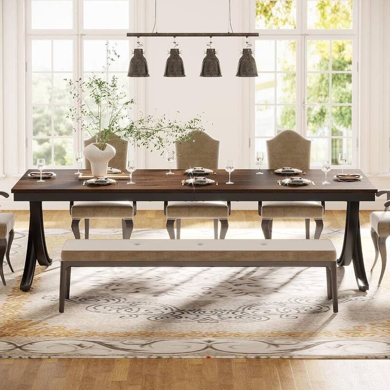 78" Large Rectangular Dining Table, Farmhouse Solid Wood Top Kitchen Table for Dining/Living Room