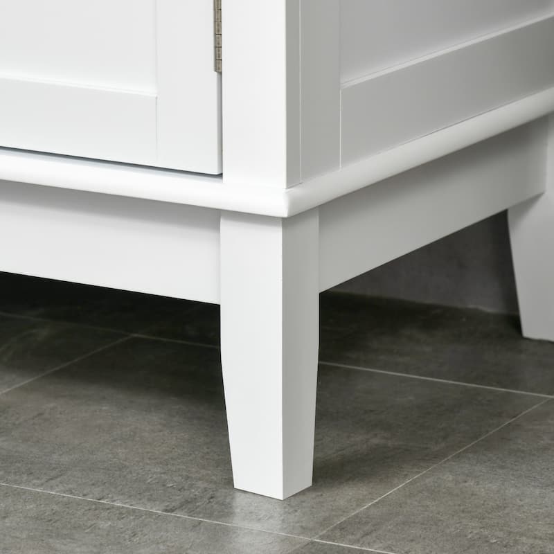 kleankin Bathroom Floor Cabinet with 2 Storage Cabinets, Tempered Glass Door, Freestanding Linen Tower with Adjustable Shelves