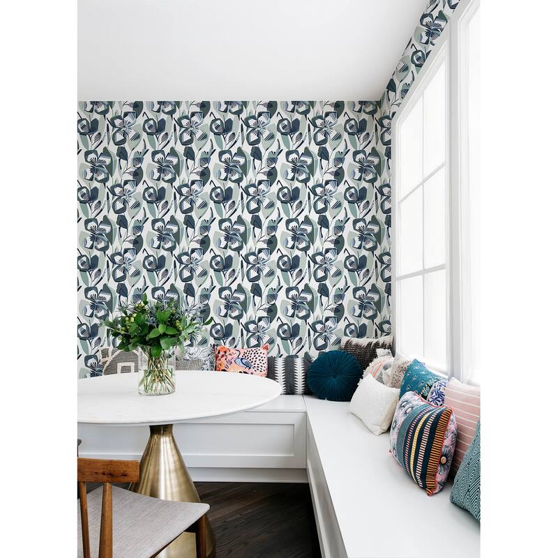 A-Street Prints Nathalie Navy Abstract Blooms Wallpaper