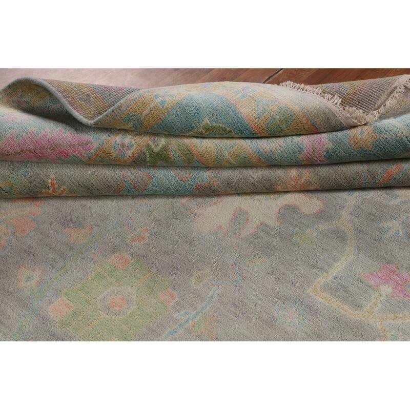 Grey Floral Oushak Indian Area Rug Handmade Wool Carpet - 8'8"x 12'6"