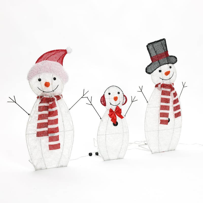 Snowman Family Trio Indoor and Outdoor Holiday Decoration with Lights