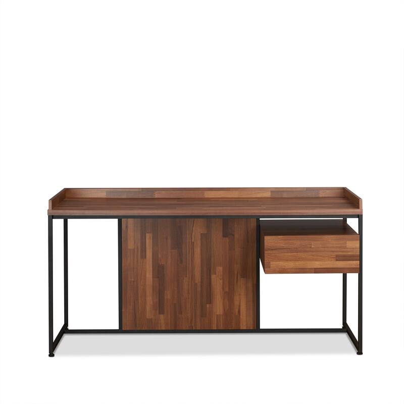 Contemporary 1-Drawer Writing Desk with Elegant Walnut Finish and Sleek Sled Base for Office or Study Use