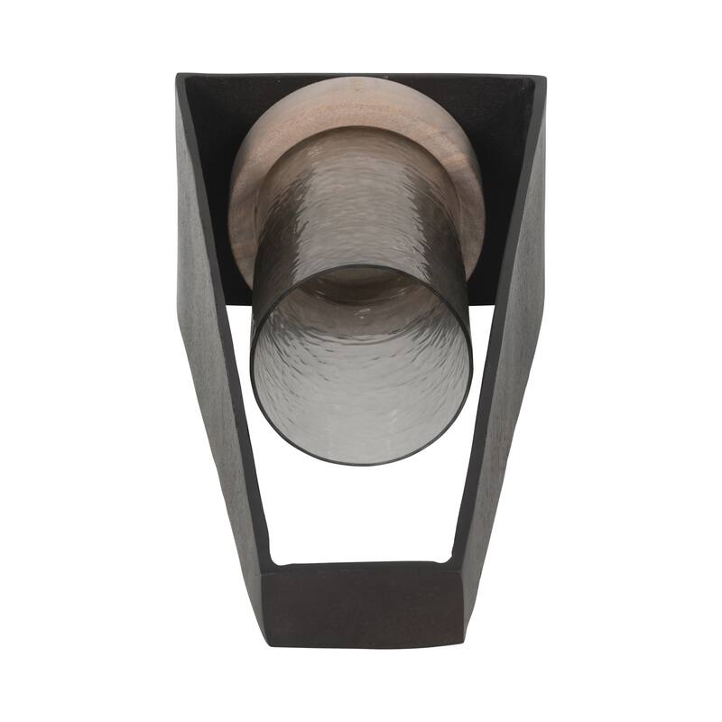 Candle Holder - Black Metal Glass Pillar Hurricane