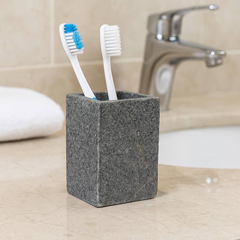 Creative Home Slate Stone Tumbler, Toothbrush Holder, Makeup Brush Organizer - Grey