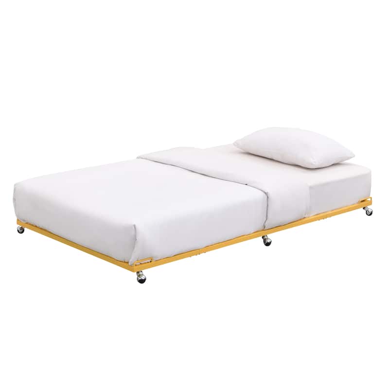 Moley Metal Twin Trundle Bed Frame with Modern Sleek Design - Banana
