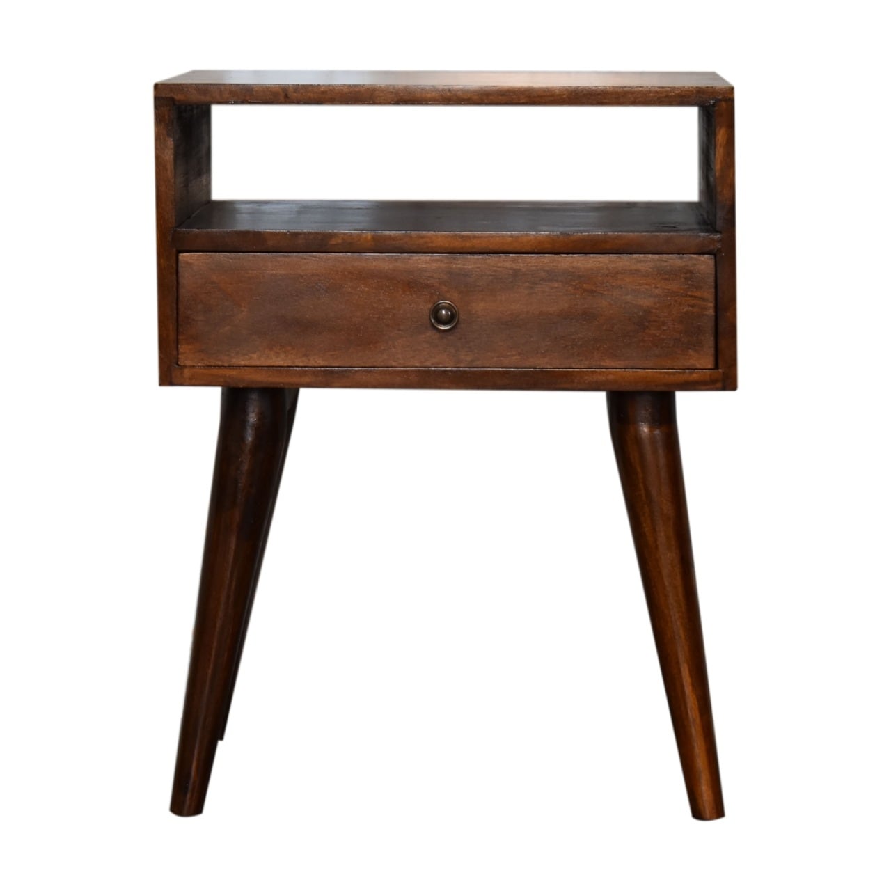 Artisan Furniture Solid Wood Modern Chestnut Solid Wood Nightstand, Brown with 1 Drawer And 1 Shelf