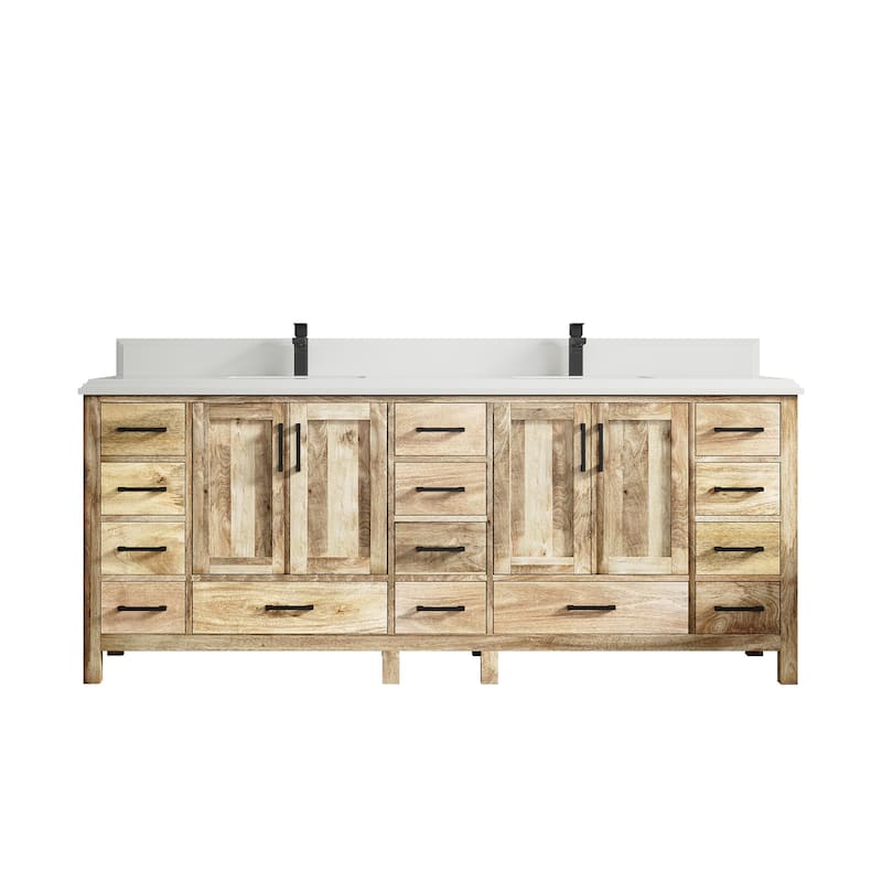 Willow Collections 84 in. W x 22 in. D Malibu Mango Double Sink Bathroom Vanity with Countertop - 1.5" White Quartz - White Washed 