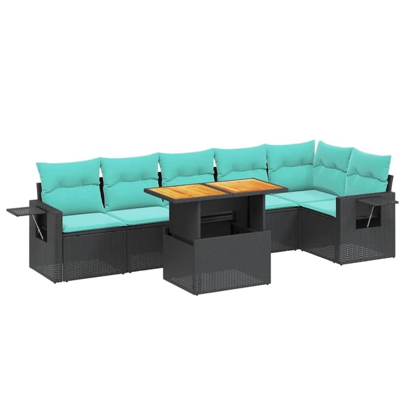 vidaXL Patio Sofa Set with Cushions Outdoor Furniture 7 Piece Poly Rattan - 24.4 x 24.4 x 27.2