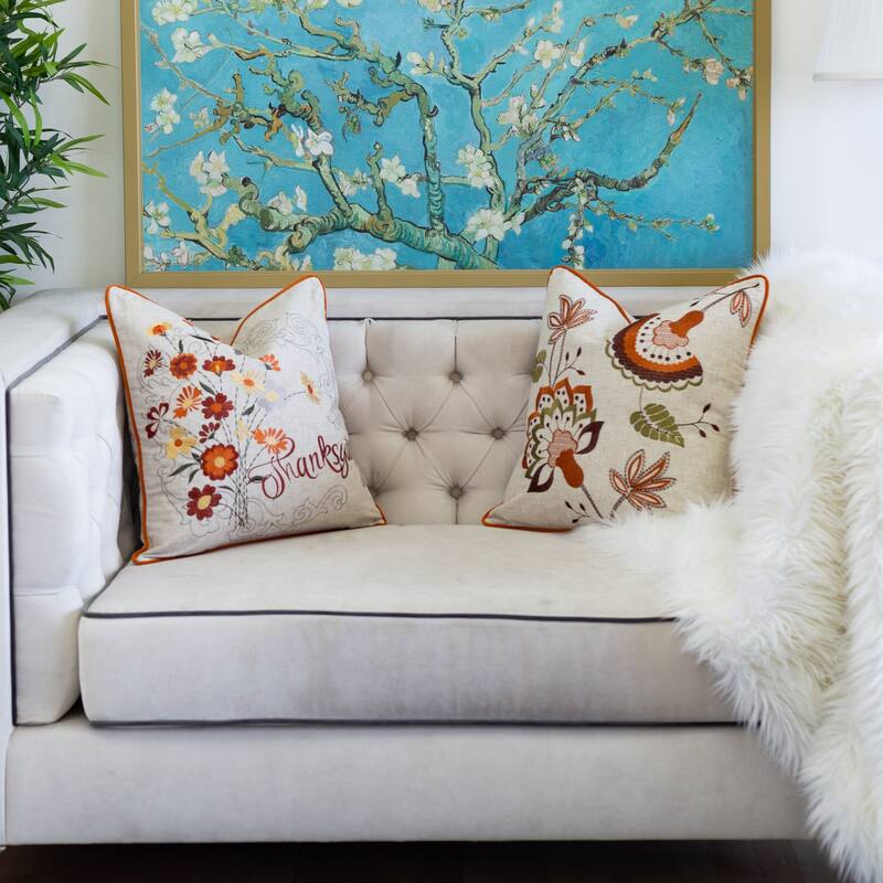 Thanksgiving Embroidered Floral Throw Pillow