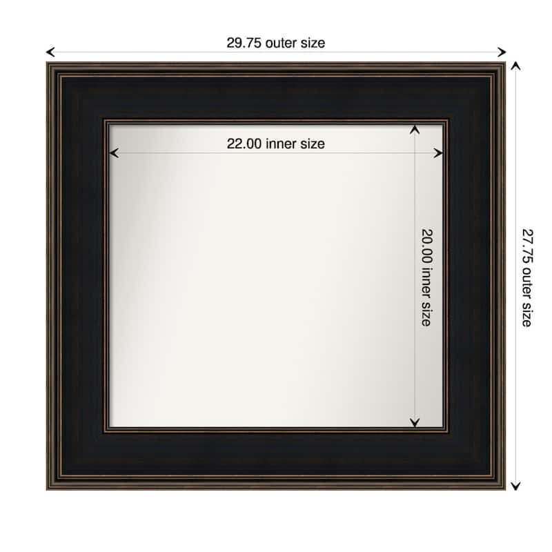 Mezzanine Espresso Framed Non-Beveled Custom Wall Mirror, Bathroom Vanity Mirror - Outer Size: 29.75 x 27.75
