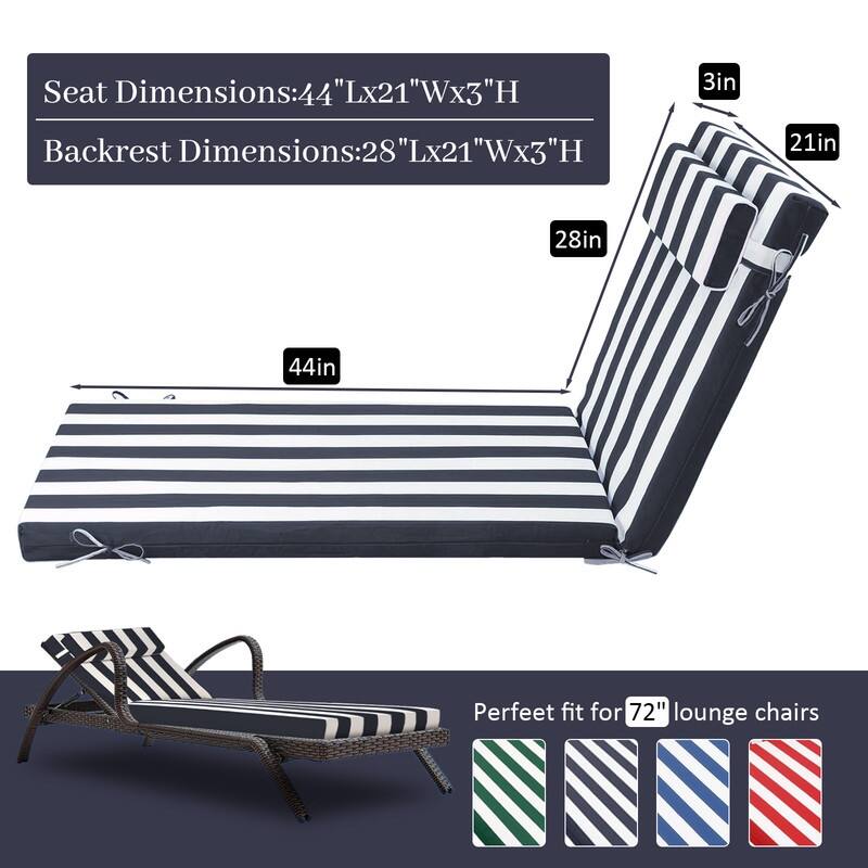 Outdoor Chaise Lounge Cushion, Thicken Waterproof Replacement Back Chaise Cushions for Pool, Sand Beach