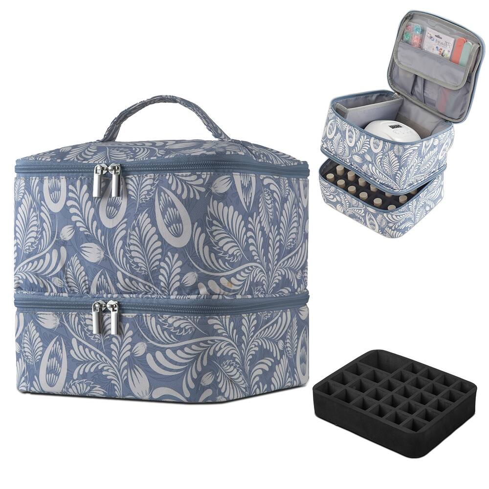 Double-Layer Nail Polish Organizer Bag, Holds 27 Bottles, Nail Tools & Dryer Storage Case with Adjustable Dividers