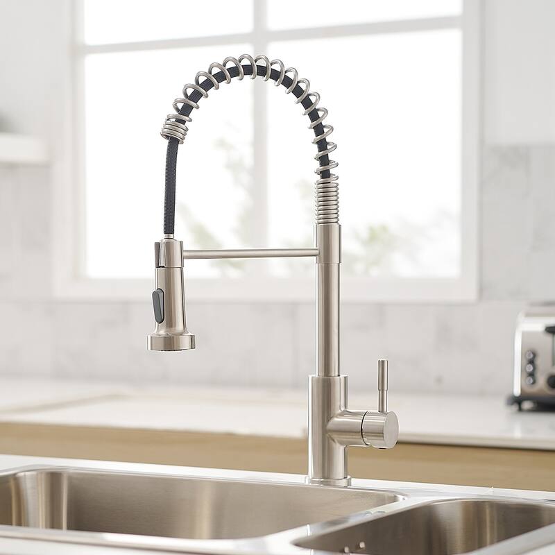 Single Handle Pull Down Kitchen Faucet with Double-Function - Brushed Nickel