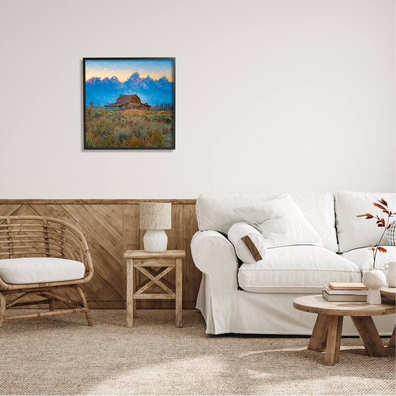 Stupell Countryside Farm Pasture Barn Bold Blue Sunset Framed Wall Art
