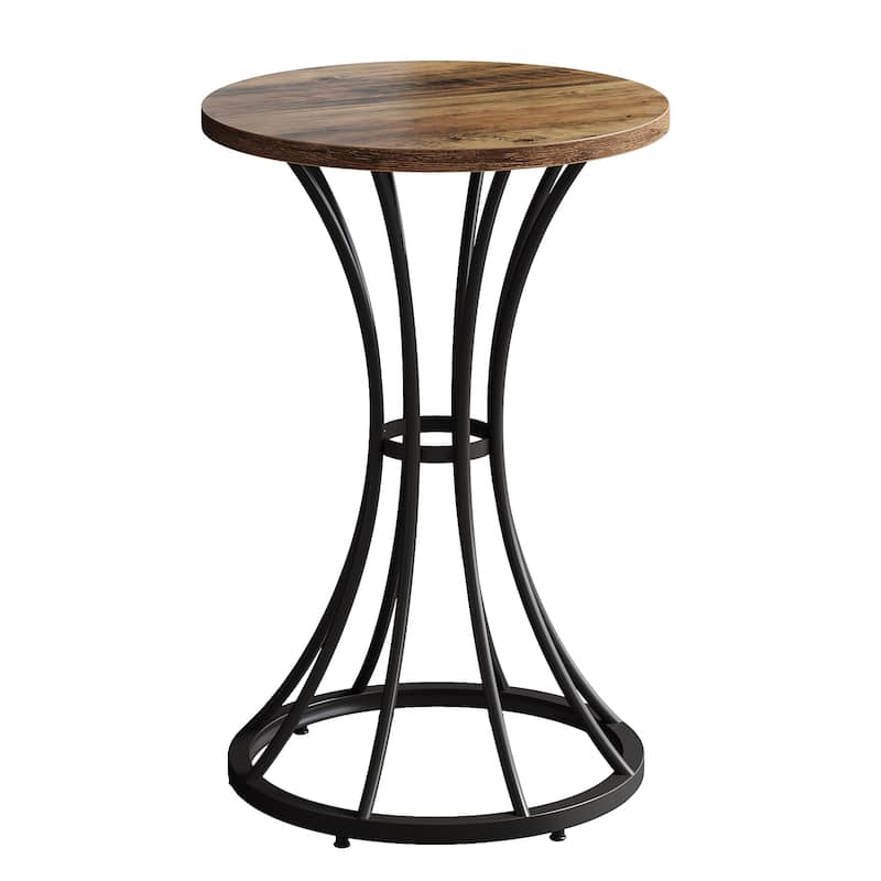 23.6" Small Round Bar Table, Cocktail Table with Curved Metal Base