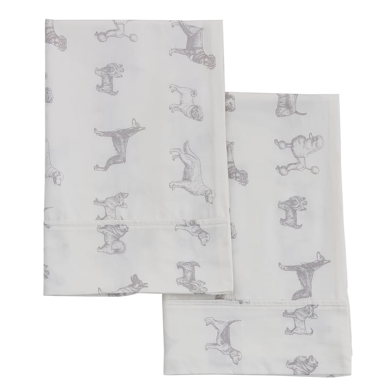 Printed Design Cotton Collection 400TC Hemstitch Animal Dog Sheet Set and Pillowcases - Grey - Twin