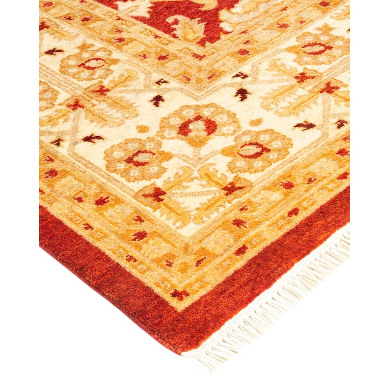 Overton Handknotted Wool Contemporary Floral Orange Area Rug - 6' x 9'