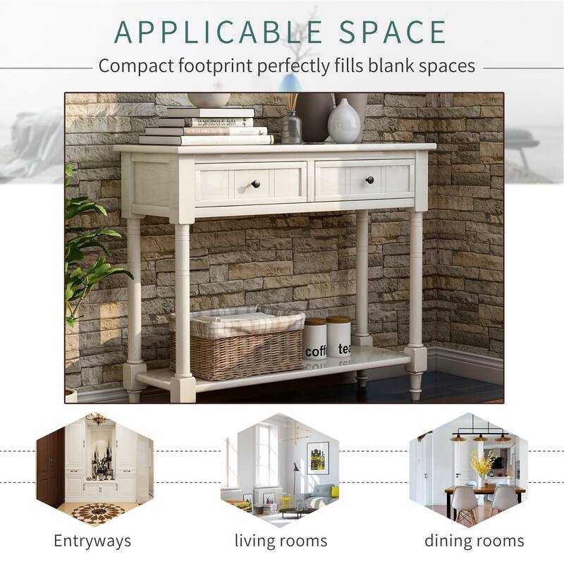 Traditional Console Table with 2-Drawers and Bottom Shelf