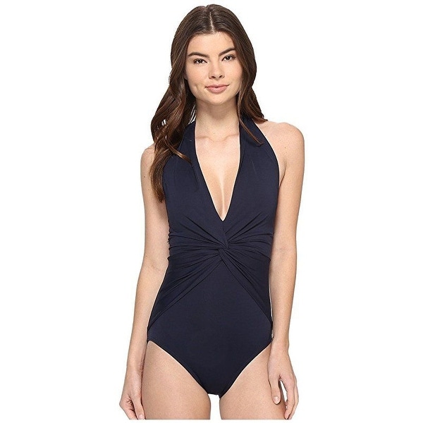 MICHAEL Michael Kors Women's Villa Del Mar Deep V-Twist Halter One-Piece Sz:10