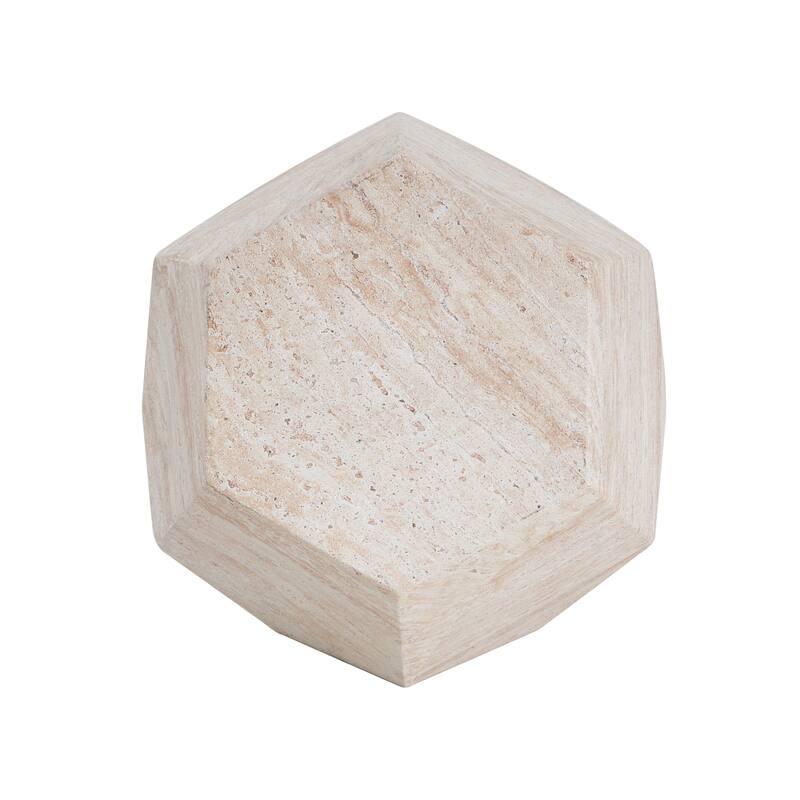 Outdoor Indoor Lightweight Concrete Side Table, Hexagonal Round Travertine Accent Table - 21.52