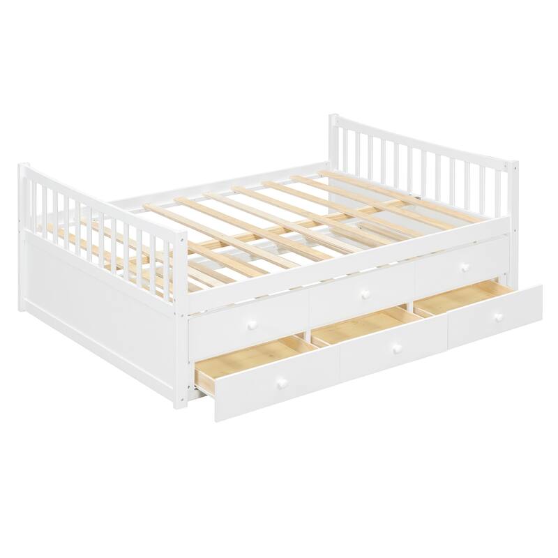 Full Size White Daybed with Twin Trundle and Drawers for Extra Sleeping Space