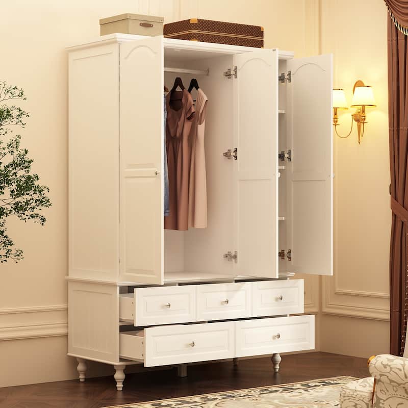 70.9"H Family Wardrobe/Armoire/Closet with Mirror Doors White Lacquer