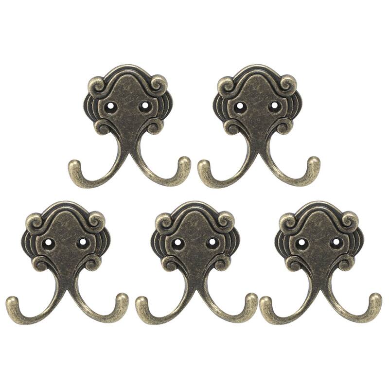 5pcs Dual Robe Hooks Metal Hook Towel Wall Bathroom w Screws - Bronze Tone