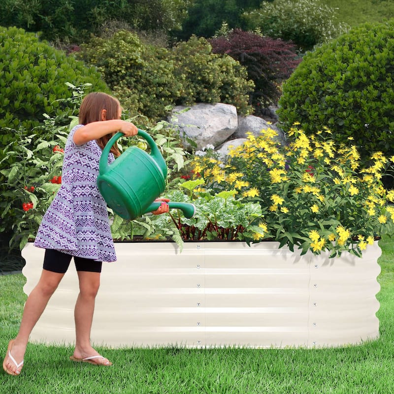 Aoodor 60'' x 24'' x 17'' Metal Raised Garden Bed, Outdoor Elevated Planter Box with Rubber Strap Edging