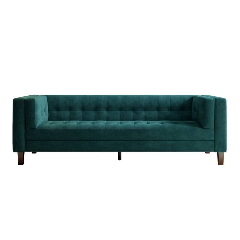 Frosty Green Velvet Button Tufted 3-seater Sofa with Hardwood Frame