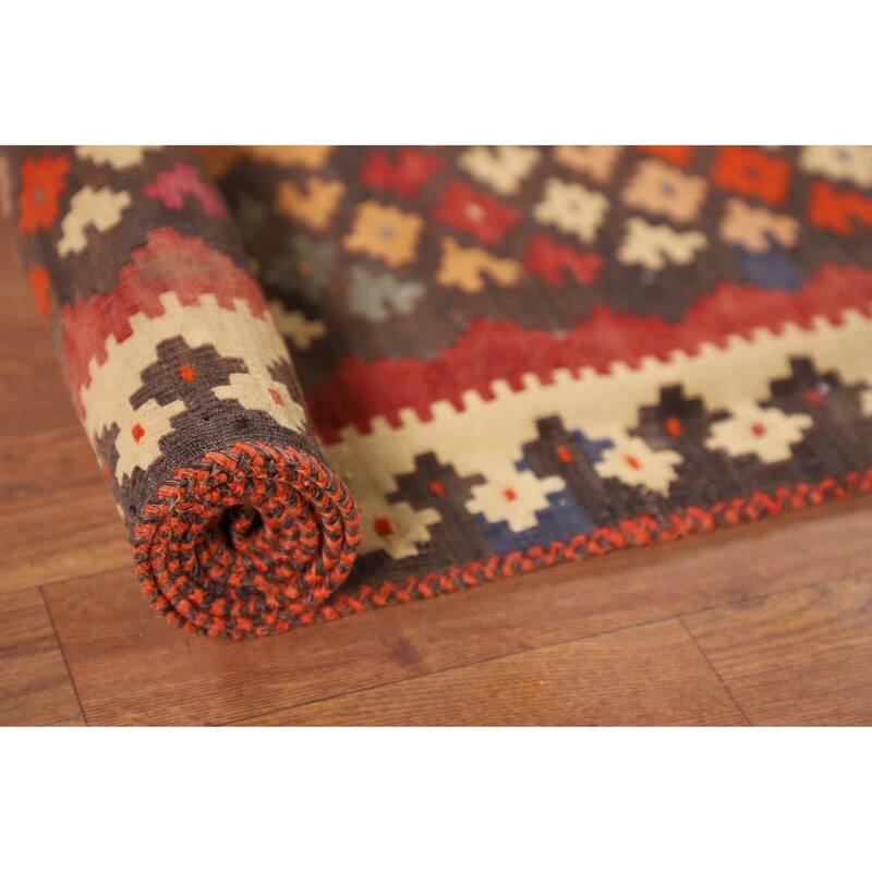 Kilim Qashqai Persian Vintage Rug Hand-Woven Living Room Wool Carpet - 5'4"x 9'10"