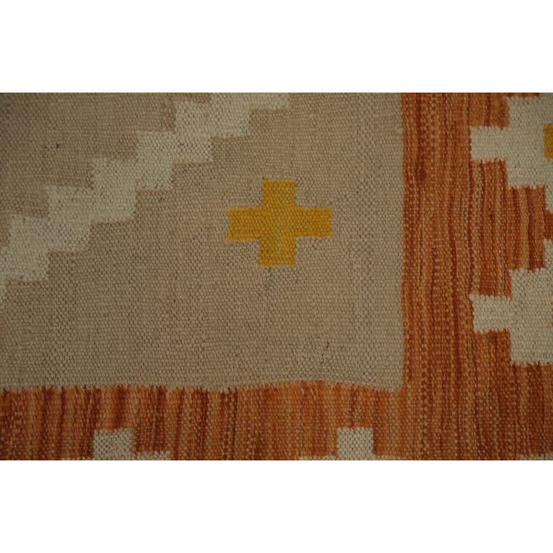 Hand Woven Oriental 100% Wool Carpet Southwestern Tribal Brown Kilim Area Rug - 6' 7'' X 4' 9''