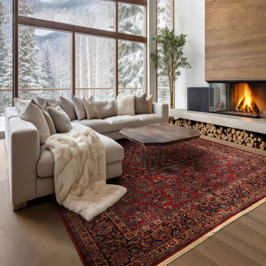 8'8''x12 Machine Made New Zealand Wool Burgundy Sarouk Traditional Karastan Rug - 8' 8'' x 12'