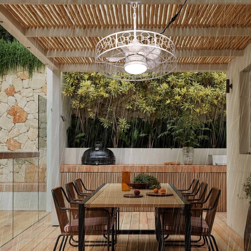 CurveCurio 24" Out Door Celing Fan Patio Water Proof Fanlight w/ Dimmable LED Light 3 Color Temperature Remote and App Control