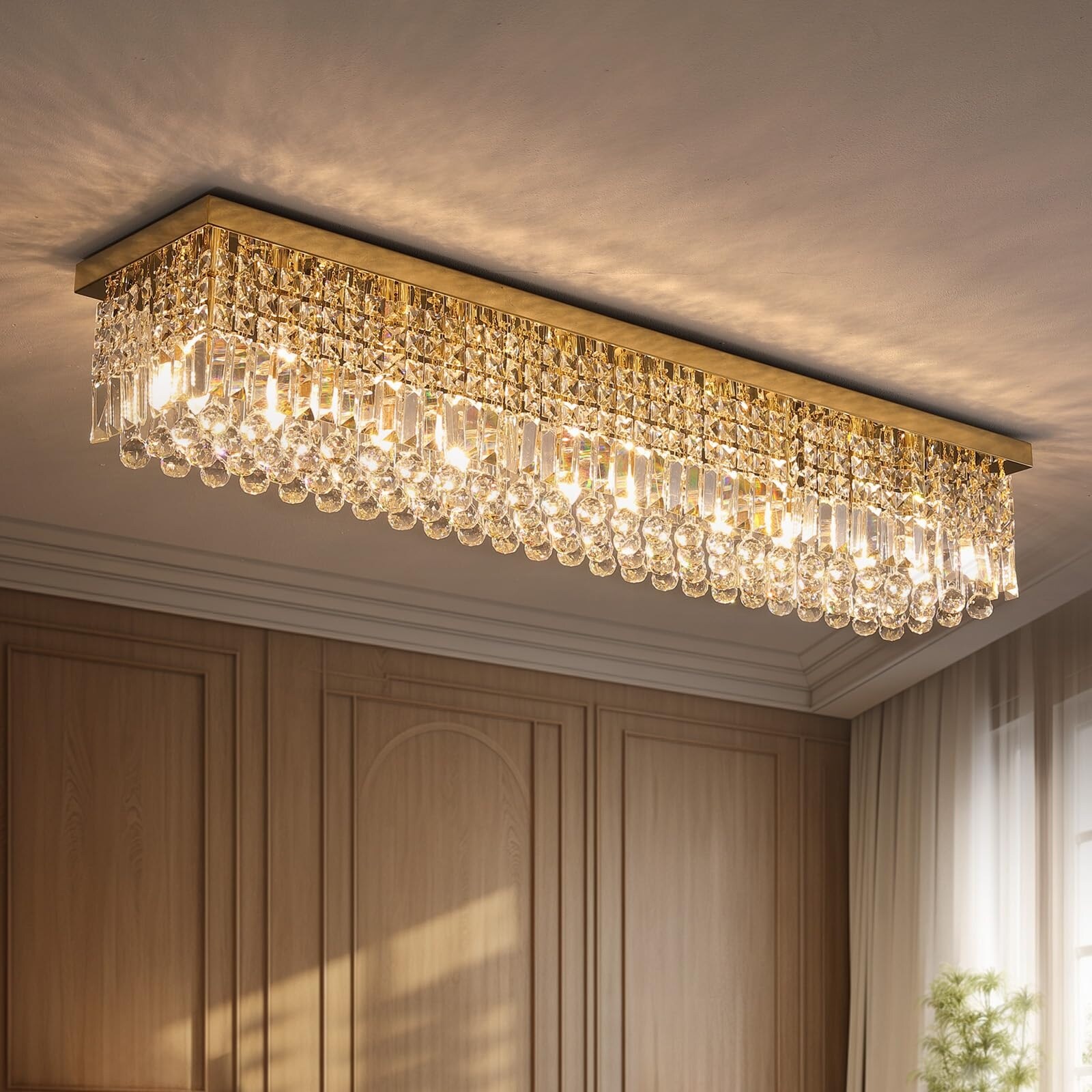 Modern Gold Rectangle Flush Mount Ceiling Light Fixture for Dining Room -  On Sale - Bed Bath & Beyond - 40826856
