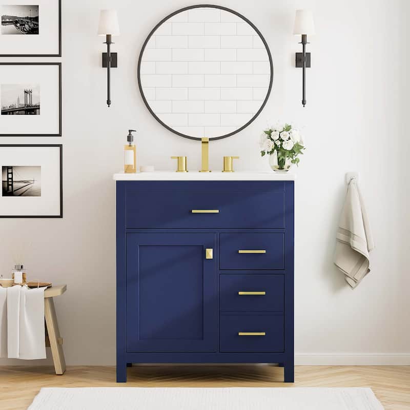 30-Inch Blue Bathroom Vanity with Ceramic Sink