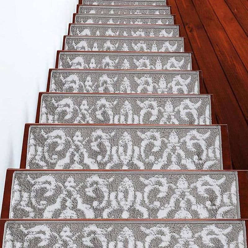 SUSSEXHOME Floral Collection Stair Treads 9 in. x 28 in. - 4-PACK - Gray